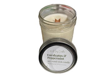 Peppermint & Eucalyptus Soy Wood Wick Candle // Vegan // Winter // Holiday Gift