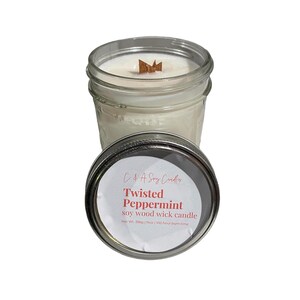 Twisted Peppermint Vegan Soy Wood Wick Candle  // Winter Candle // Refreshing and relaxing // gifts under 30