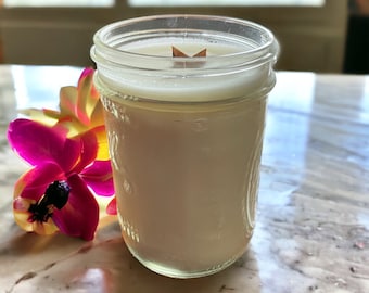 Sea Salt Orchid Soy Candle: Wood Wick, Vegan, Mason Jar, Fresh and Clean candle