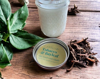 Tobacco & Bayleaf Soy Wood Wick Candle // Clean and Refreshing // Vegan