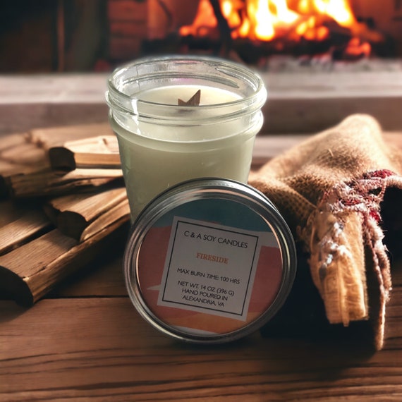 Fireside Soy Wood Wick Candle // Natural // Vegan // Campfire // Clean  Smoke Scent 