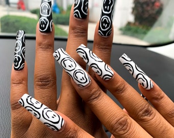 Trippy Smiley Face Press On Nails Etsy Canada