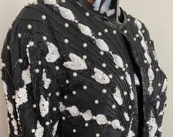 Black and White Beaded Top / Jacket
