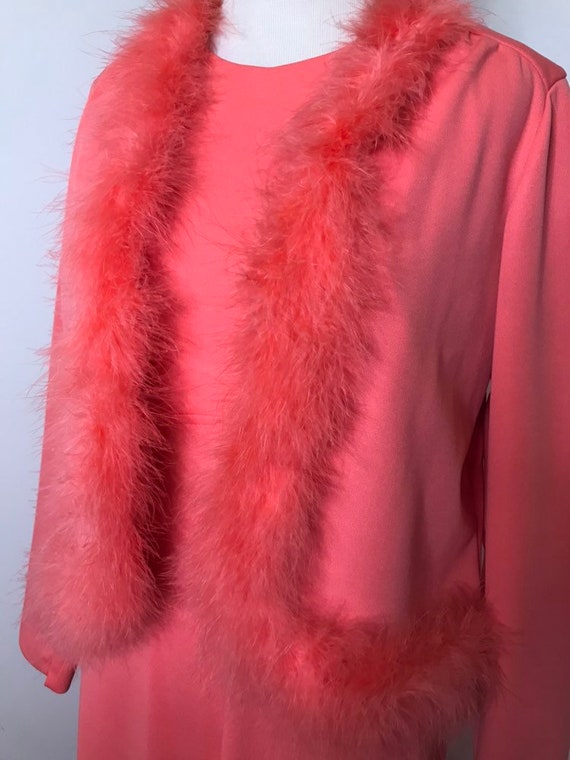 1960s Pink Full Length Maxi Gown with Feather Trim