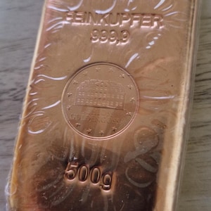 500g copper ingots, 0.5kg bars of the highest quality 999/1000 #Geiger# Schloss Güldengossa GERMANY