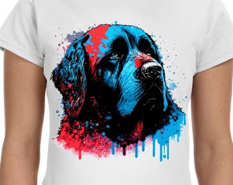 Newfoundland dog abstract shirt with red and blue accents.  Great present for the Newfoundland dog lover