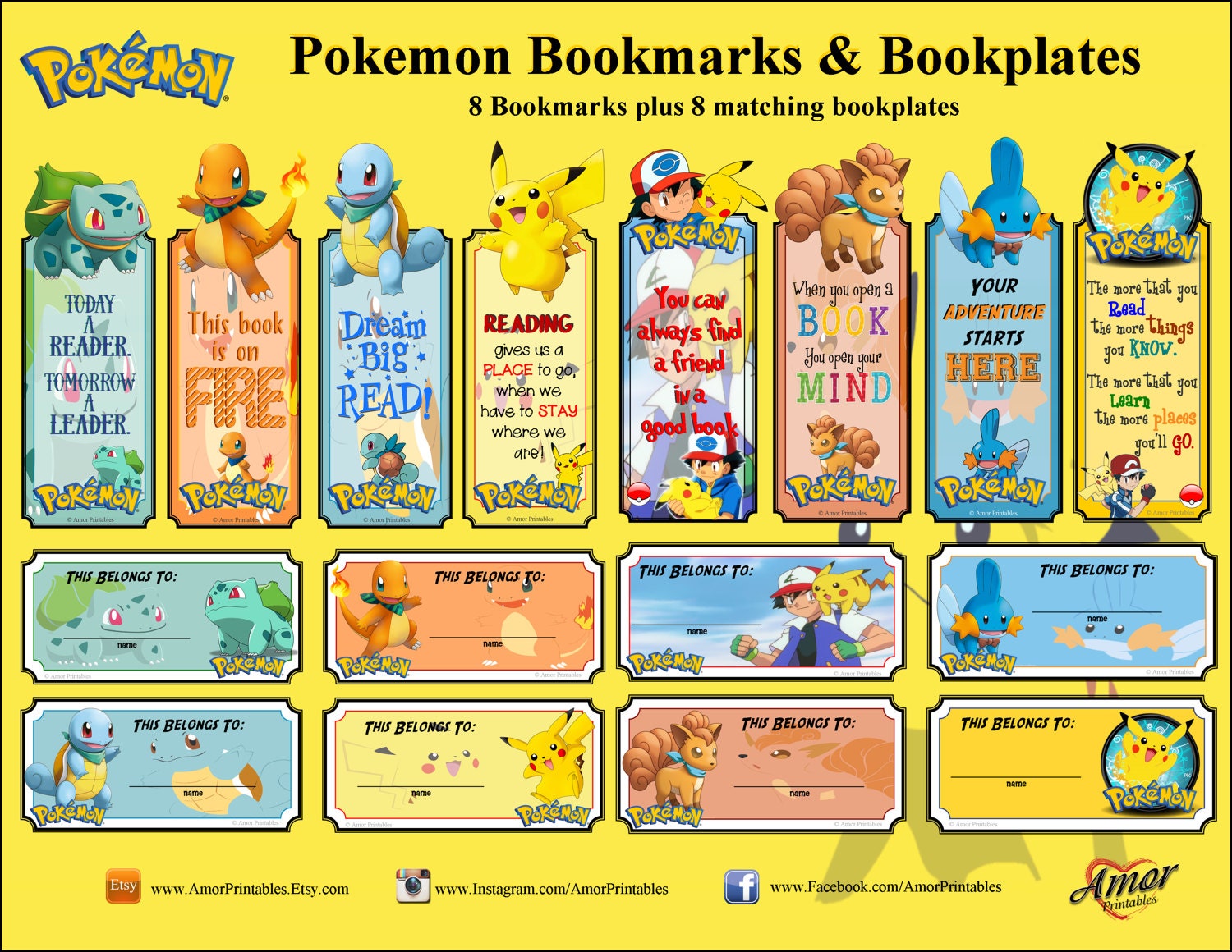 Pokemon Printable Bookmarks And Bookplates Bookmarks Kids Etsy