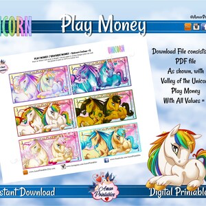 unicorn play money party printables printable money etsy
