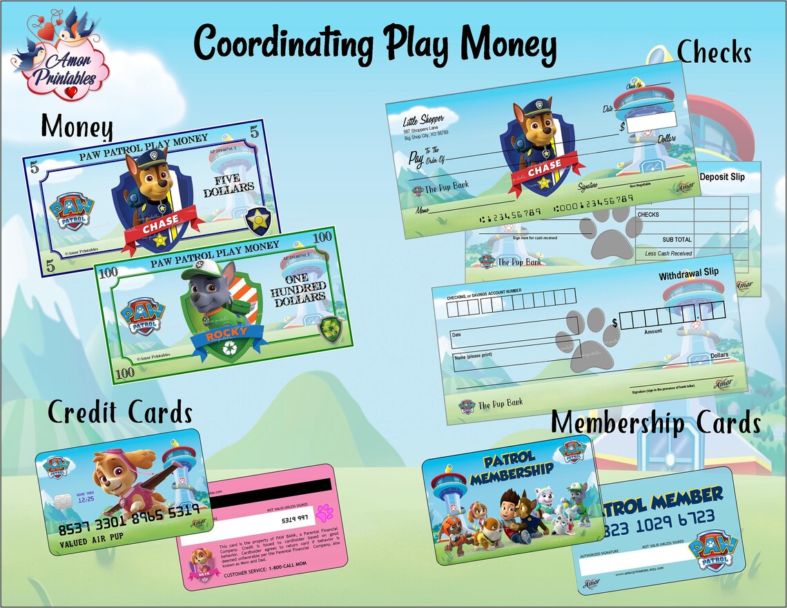 Paw Patrol Party Printables Play Money Party Favor | Etsy