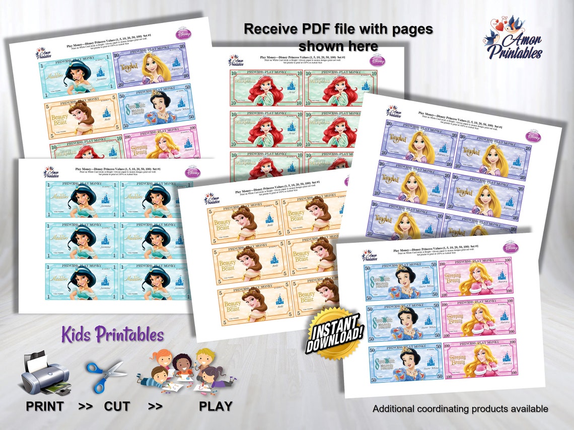 Princess Play Money Learning Money Rewards Money Pretend - Etsy