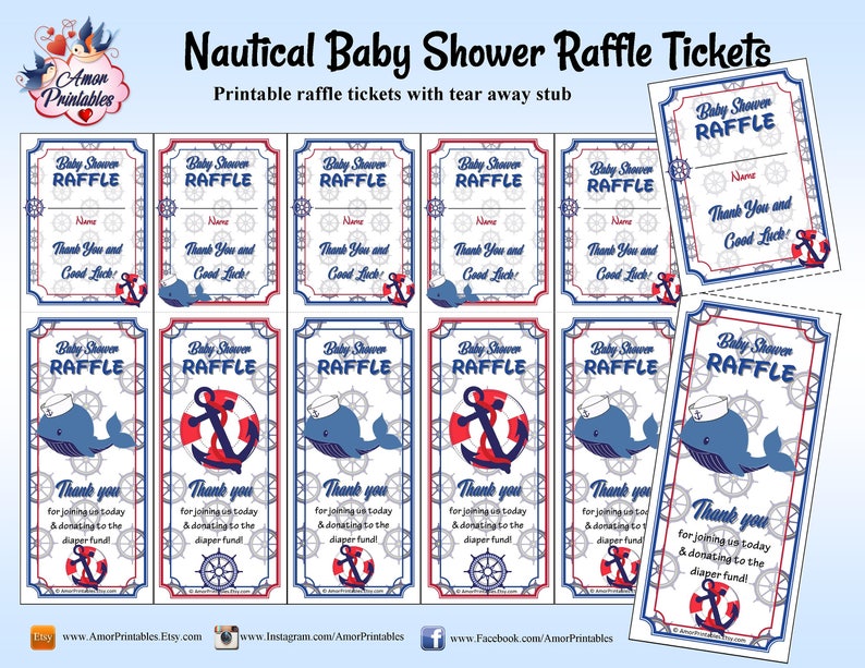 Child Shower Raffle Tickets Nautical Raffle Tickets Printable Raffle Kid Shower Nautical picture regarding Printable Tickets With Tear-away Stubs named Boy or girl Shower Raffle Tickets Nautical Raffle Tickets Printable Raffle Child Shower Nautical