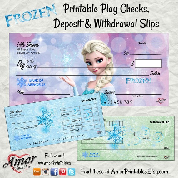 frozen pretend checks printable play money frozen party etsy canada