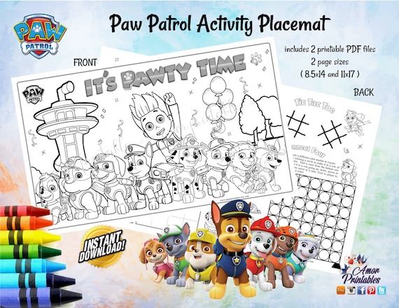 Pup Patrol Coloring Placemat Coloring Activity Sheet Party
