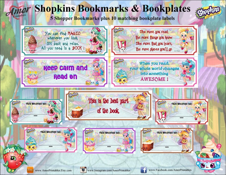 printable bookmarks bookmark quotes Shopkins Shoppers Bookmarks matching Bookplates