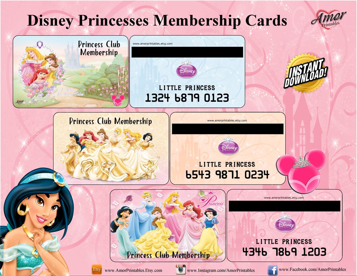 Disney Princess Pretend Credit Cards Membership Cards Etsy