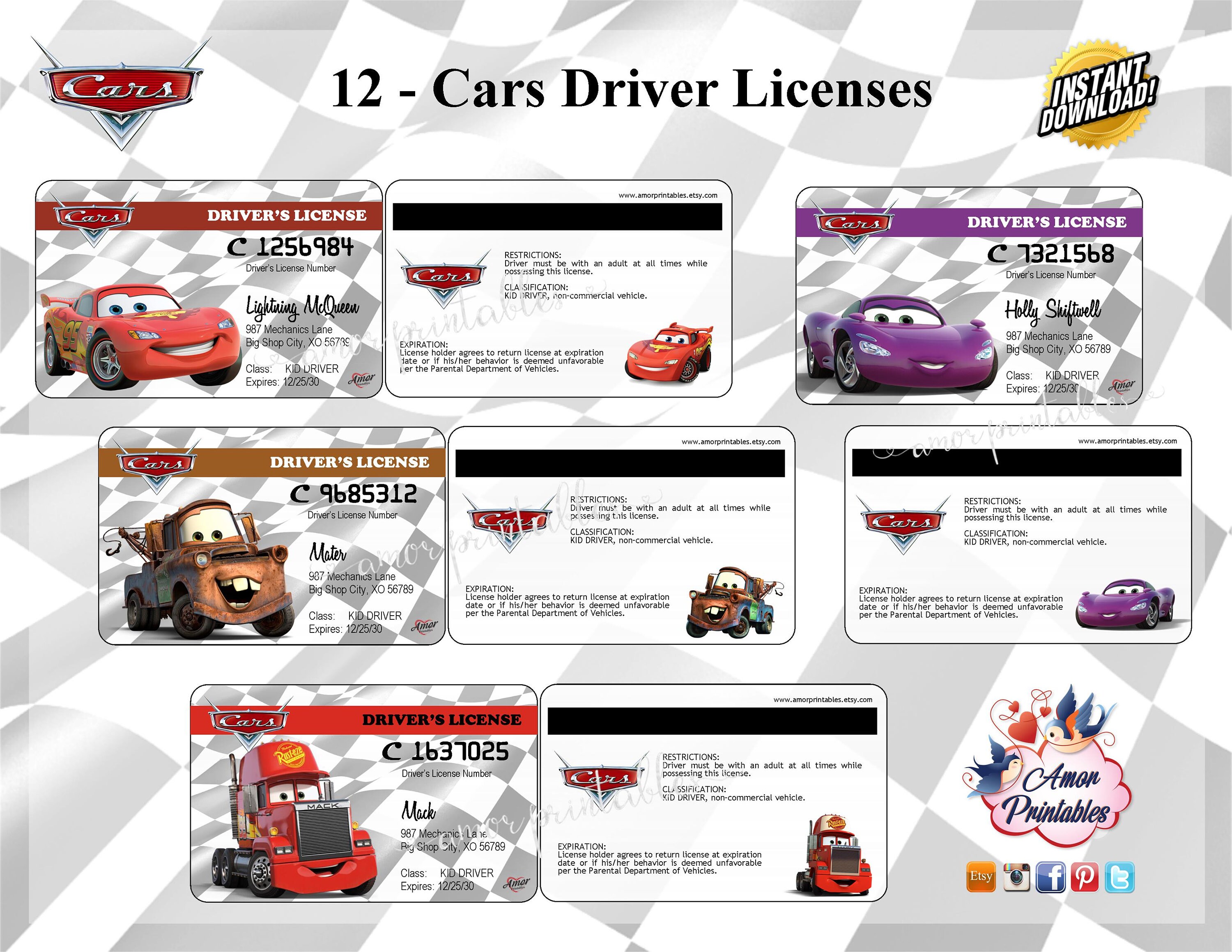 Disney Cars Pretend Driver License Cars Party Disney Etsy