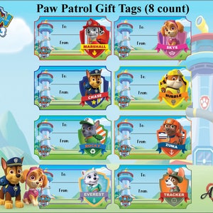 Paw Patrol Gift Tags Paw Patrol Party Printables Printable | Etsy