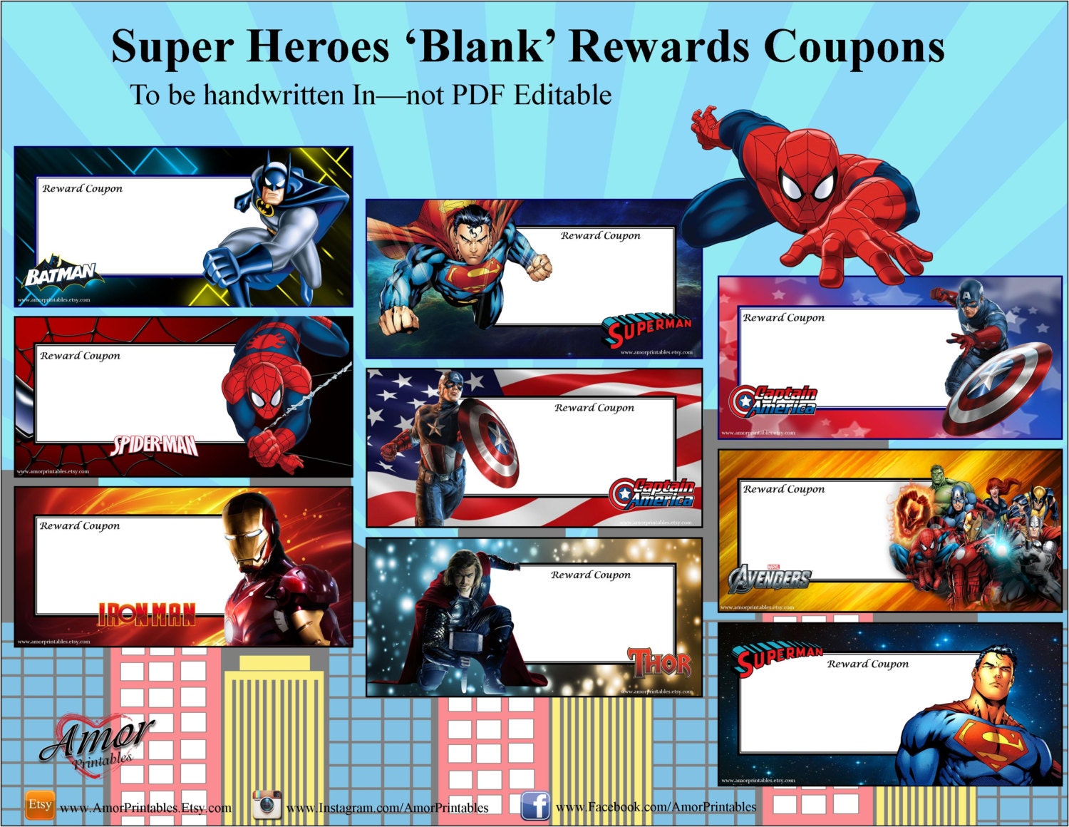 Super Heroes Blank Rewards Coupons 24 count | Etsy
