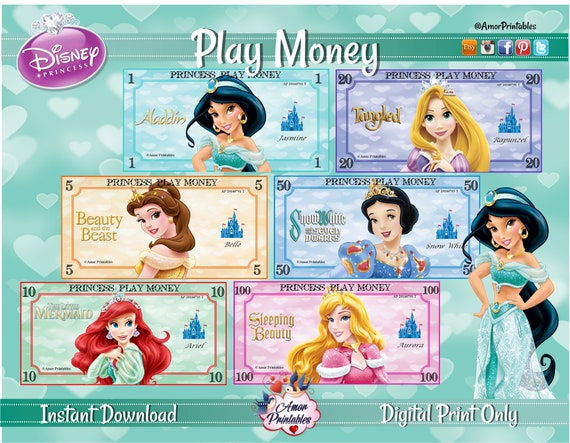 Disney Princess Play Money Party Printables Printable Etsy