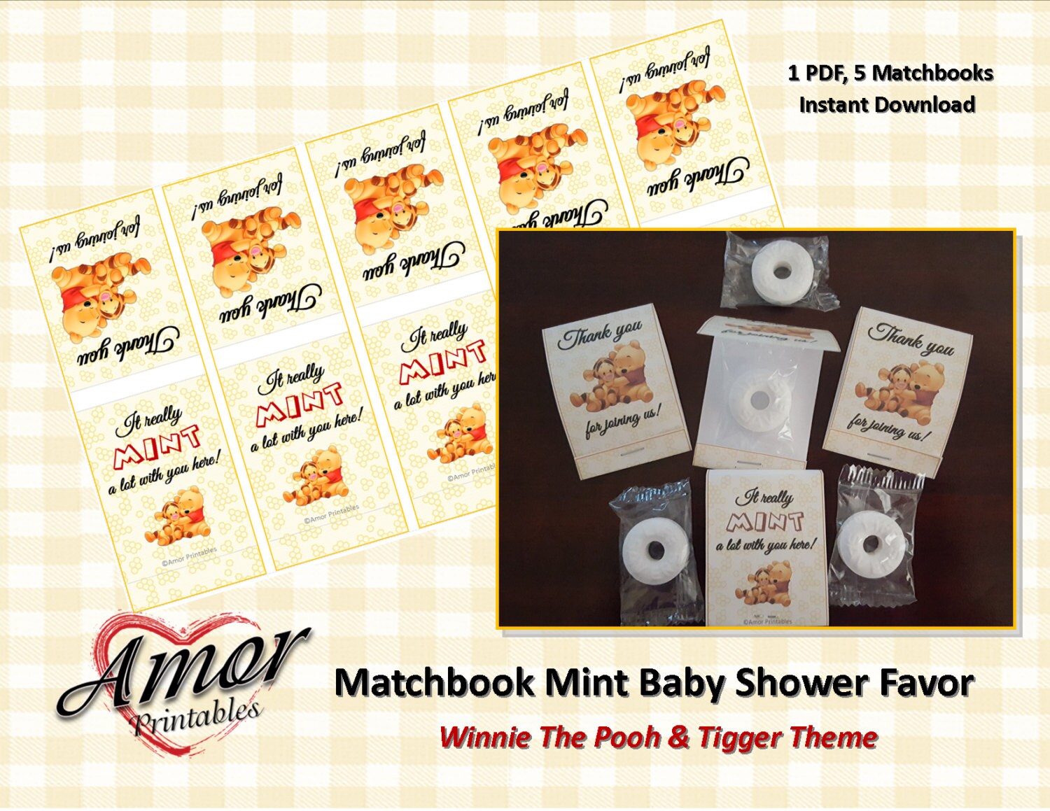 Matchbook Mint Favor Baby Shower Favor Winnie the Pooh & Etsy