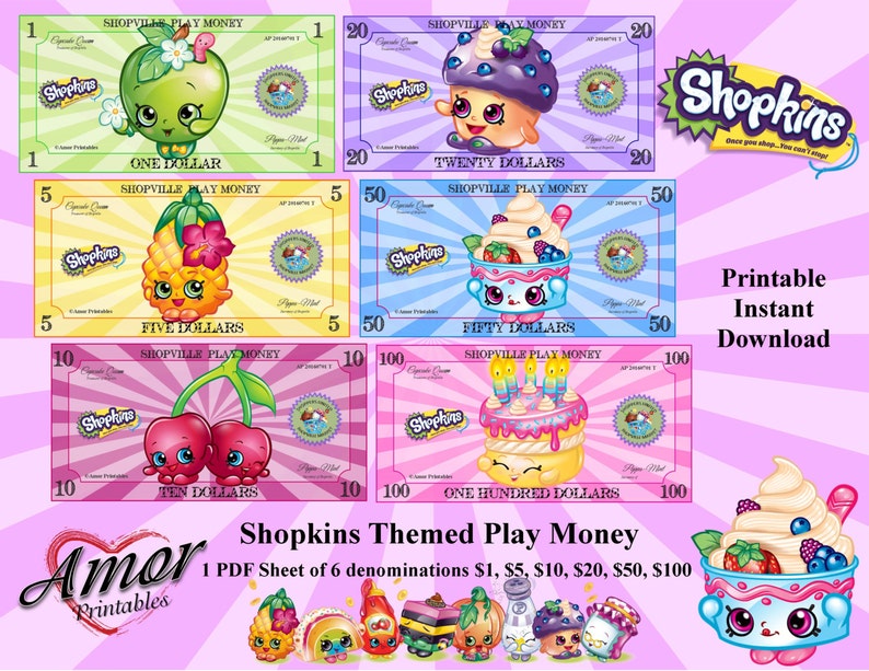 Play Money, Shopkins, Bonus Coloring Booklet, Shopkins Printables, Shopkins Party, Party Printables, Games 