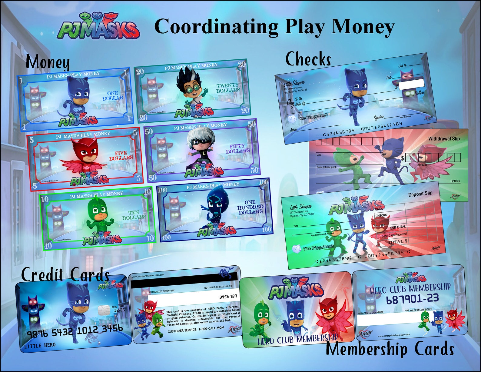 PJ Masks Credit Cards Membership Card Play Money | Etsy
