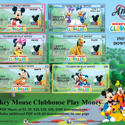 play money mickey mouse clubhouse printable play money etsy