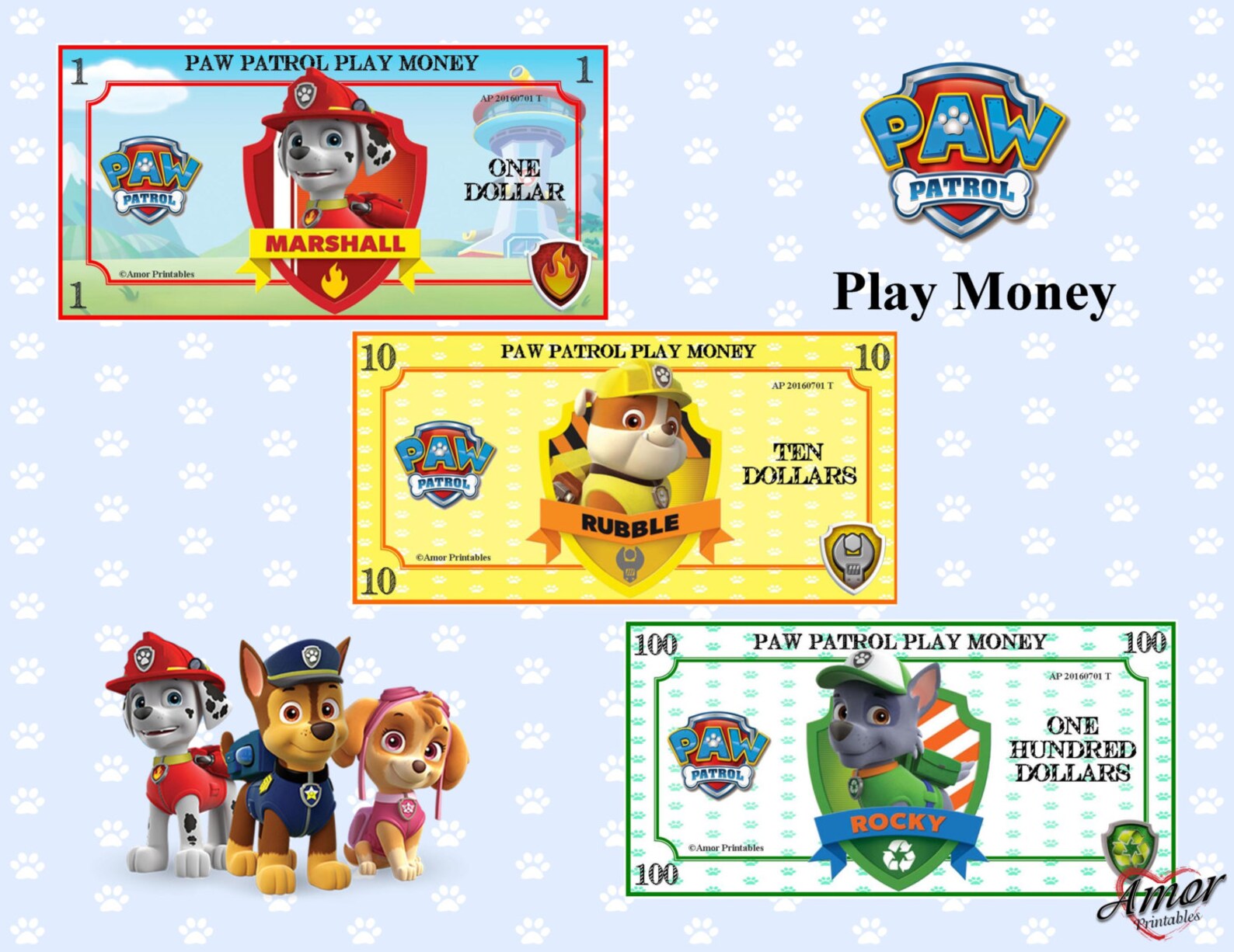 Play Money Paw Patrol Bundle Printable Games Printables | Etsy