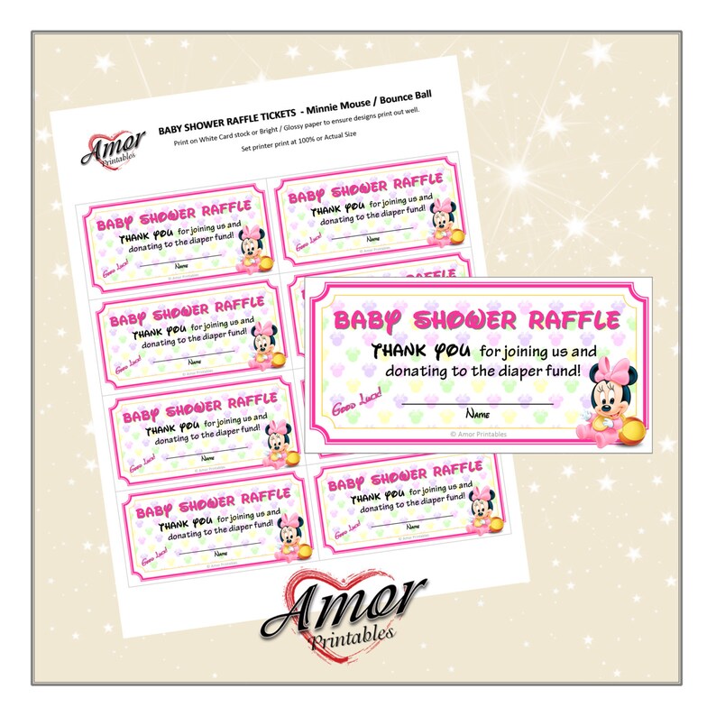 Baby Shower Raffle Card Minnie Mouse Diaper Raffle Etsy
