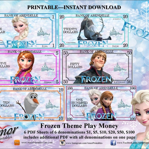 play money frozen frozen party frozen printable frozen etsy