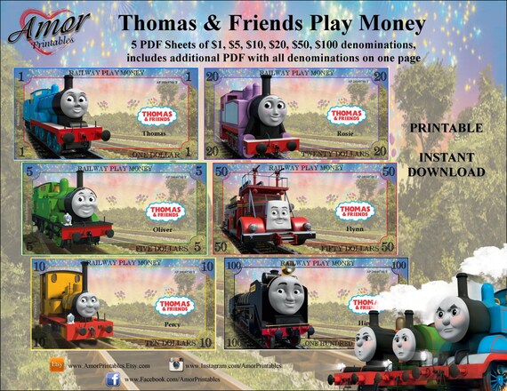 Play Money Thomas Friends Printable Play Money Pretend Play Money Kids Rewards Printable Games - 
