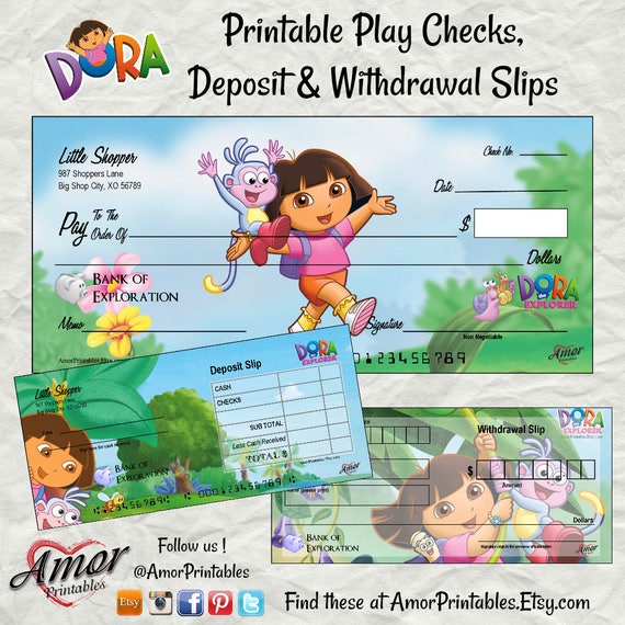 Dora The Explorer Pretend Checks Dora Party Printable Play Money Learning Money -