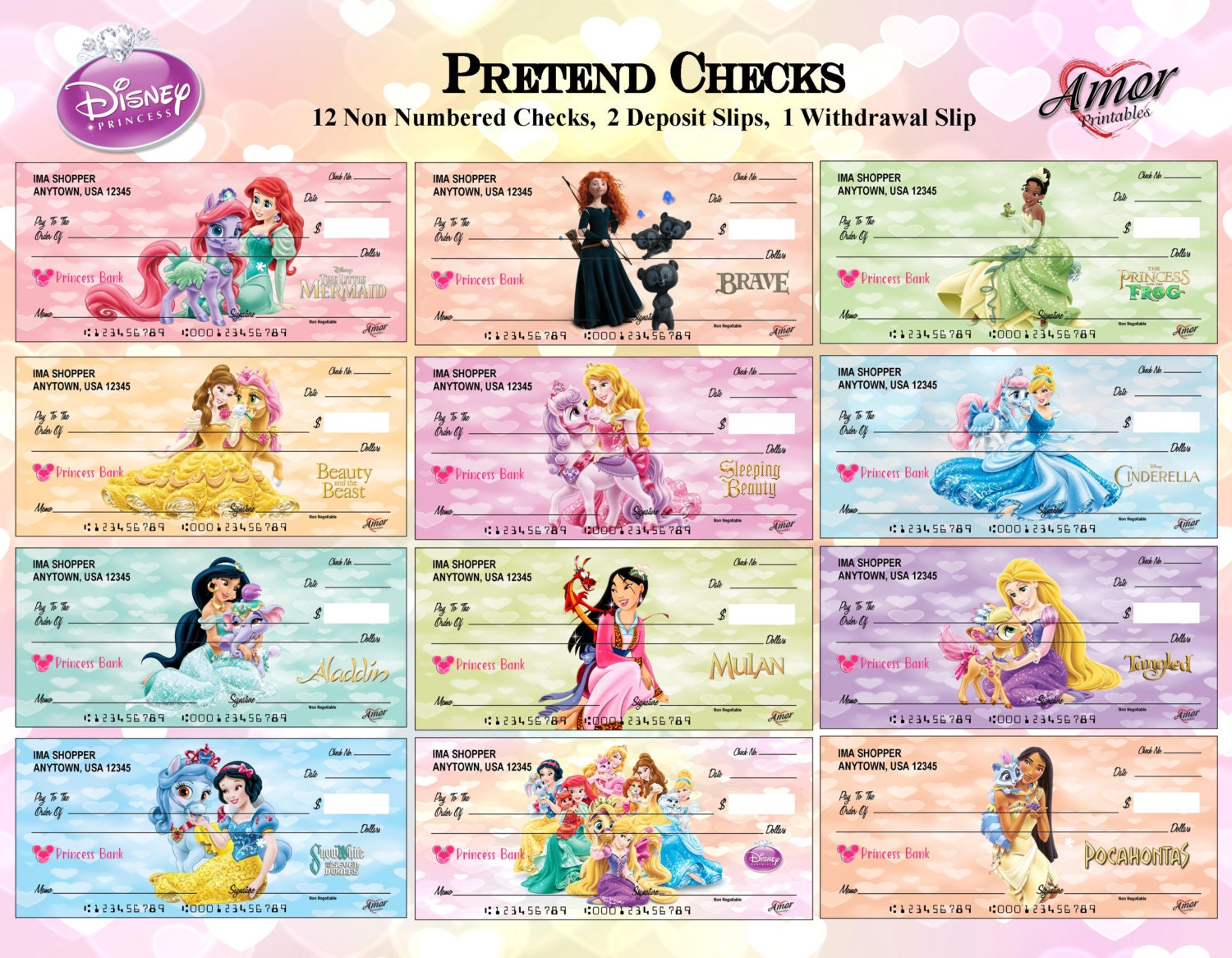disney princess pretend play checks disney printables