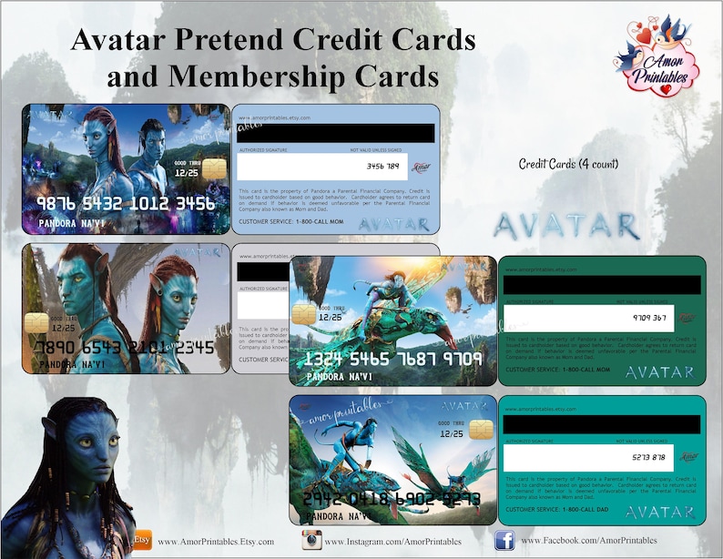 Avatar Credit Cards Avatar Play Money Avatar Printable Avatar Party Printable Kids Money Membership Cards Toy Money - 