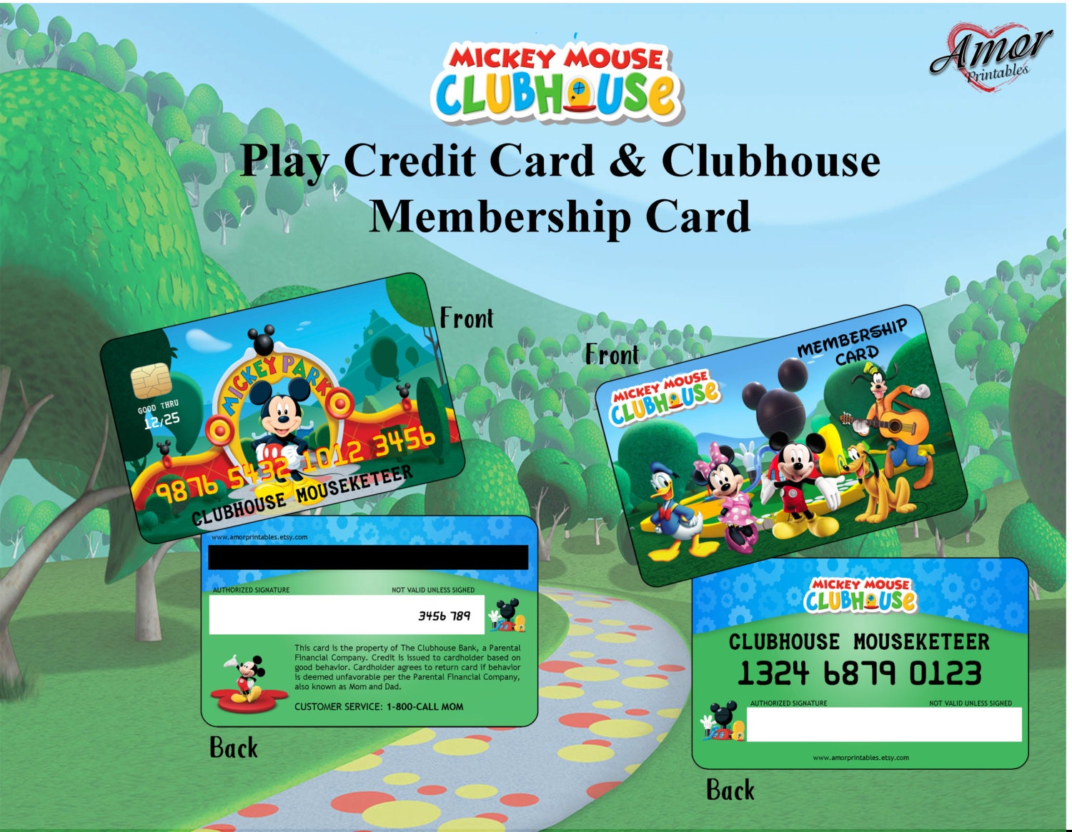 mickey mouse clubhouse credit cards membership card etsy