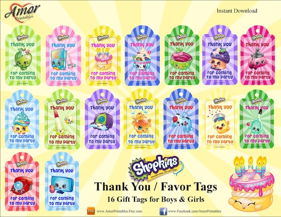 Shopkins Thank you / Gift Tags plus BONUS Coloring Booklet | Etsy