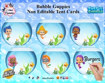 bubble guppies tables tents | bubble guppies printables | bubble guppies party food labels | bubble guppies food tents | party printables
