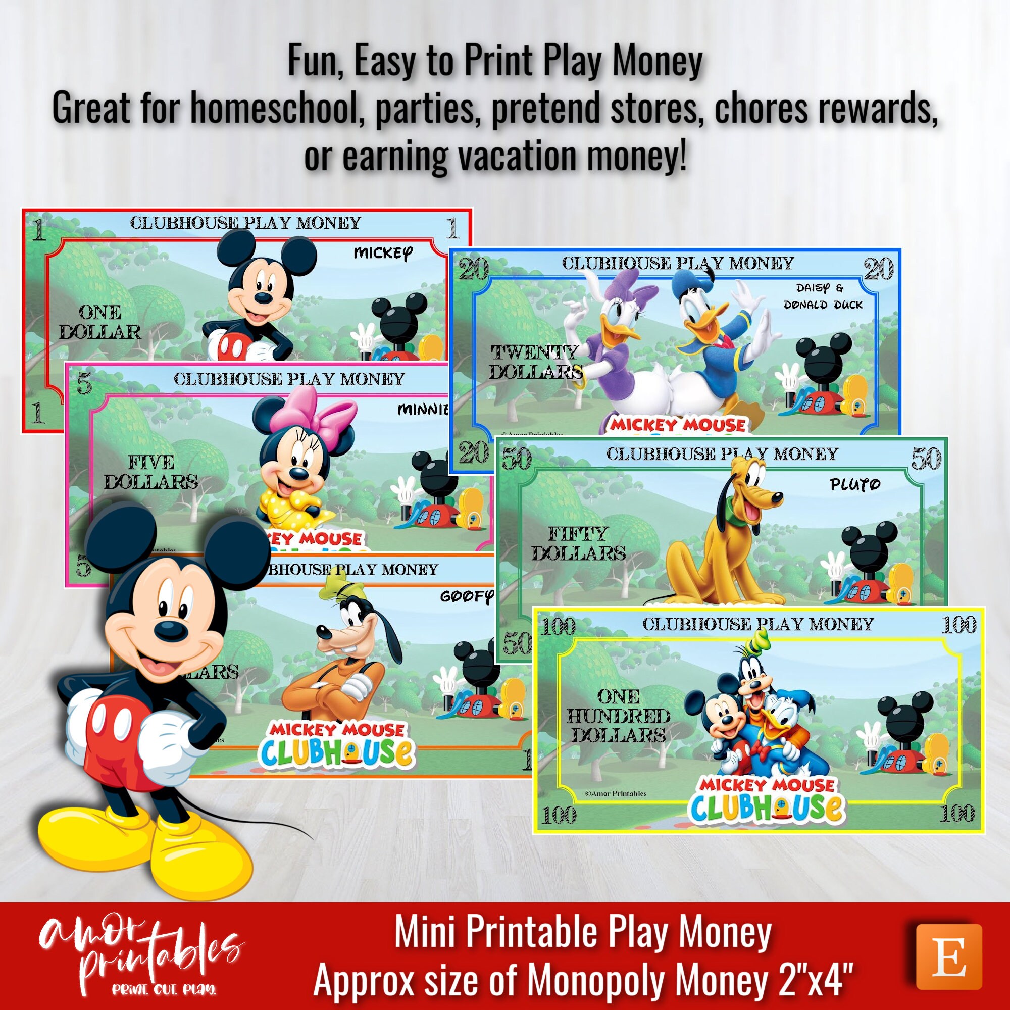 Play Money Mickey Mouse Clubhouse Printable Play Money - Etsy Canada