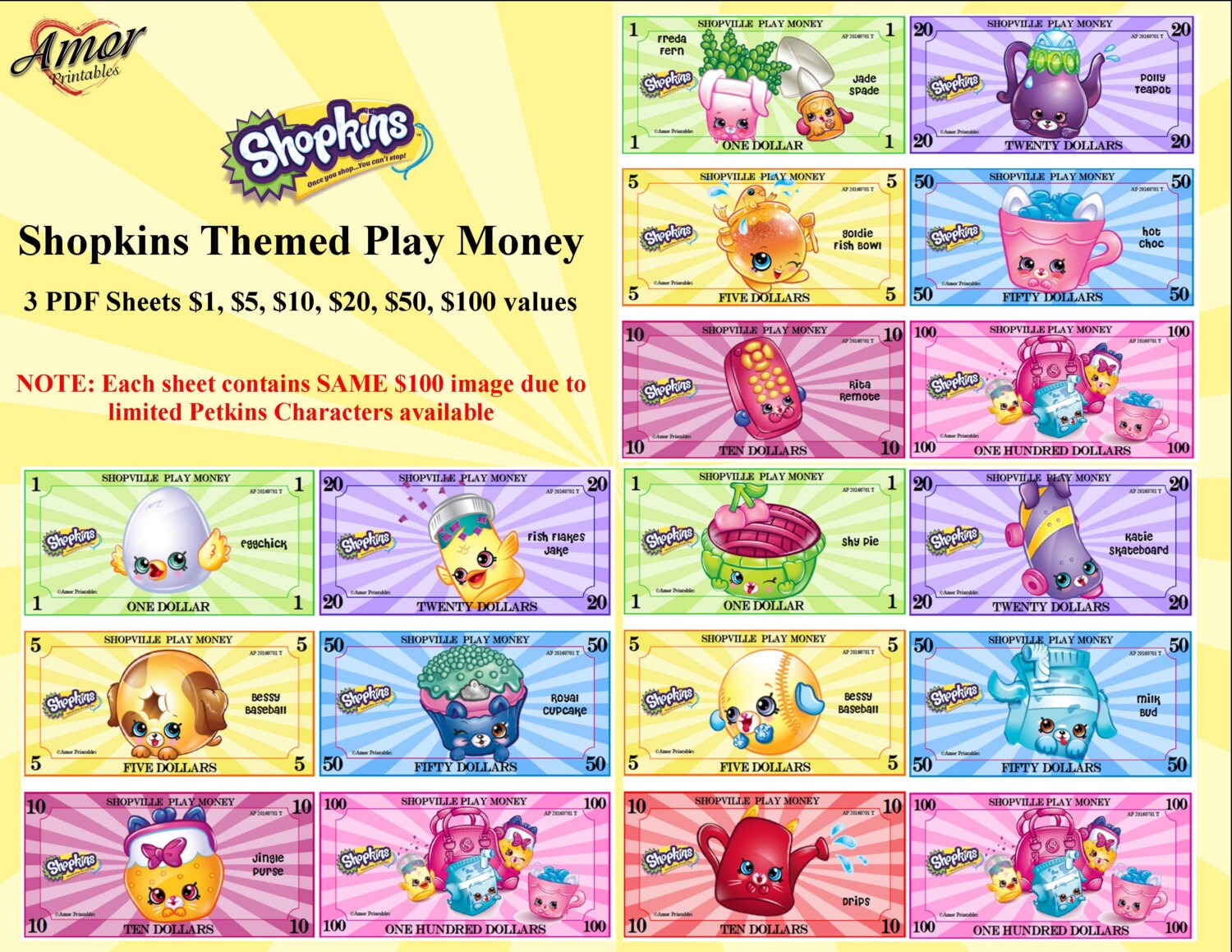 bundle play money shopkins petkins shopkins party party etsy uk