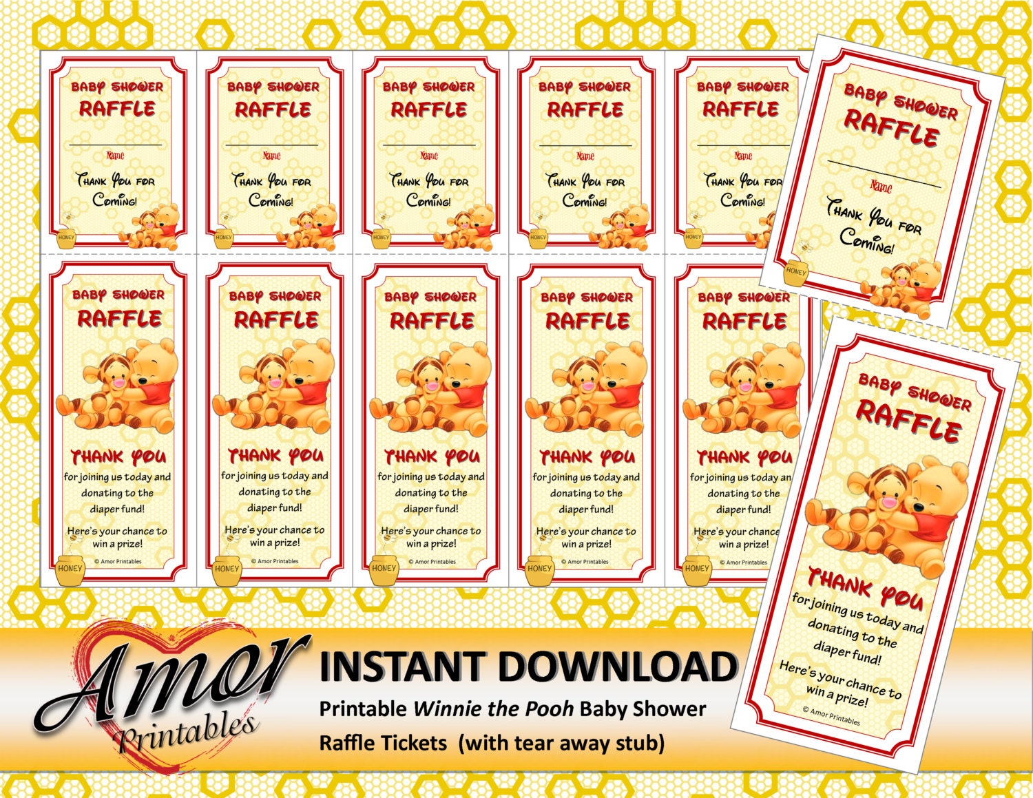 Baby Shower Raffle Tickets Winnie The Pooh Baby Shower Etsy