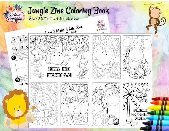 Download Jungle Safari Coloring Pages Mini Zine Coloring Pages Etsy