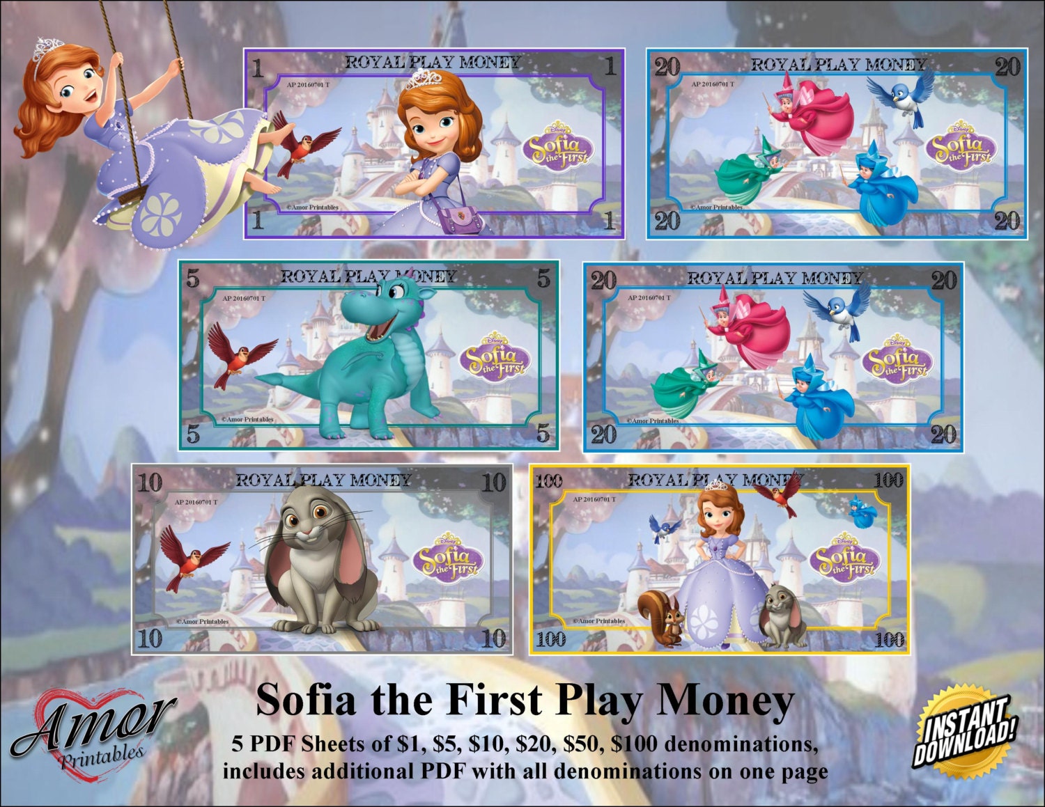 play money sofia the first kids rewards printable money etsy canada