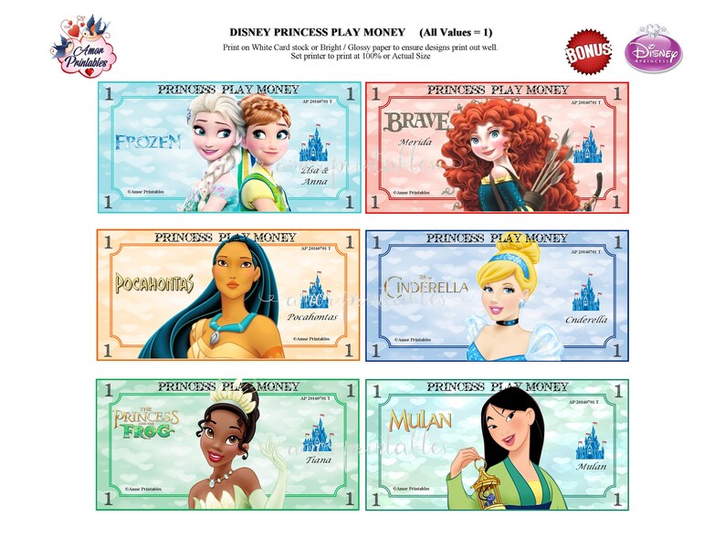 Disney Princess Play Money Party Printables Printable | Etsy