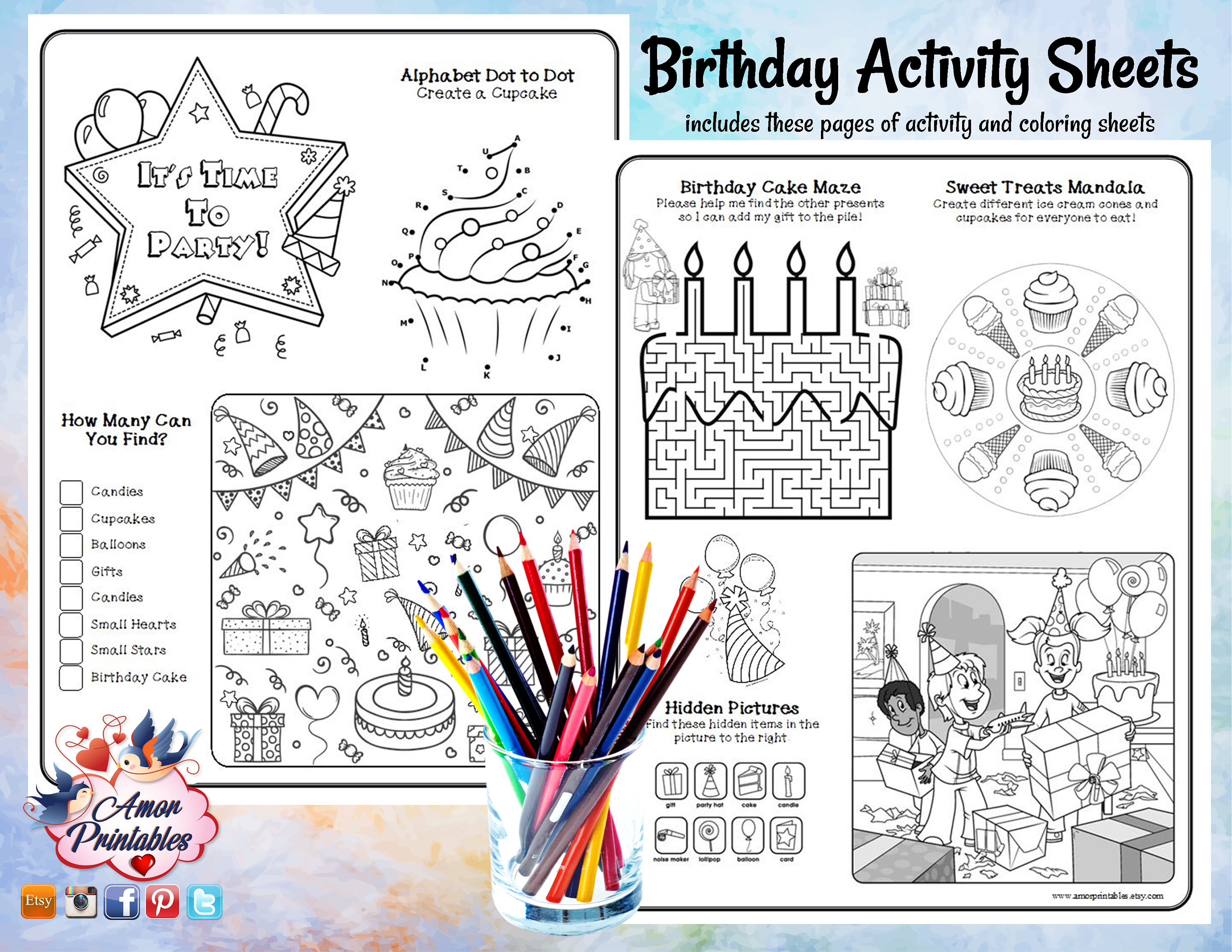 birthday-activity-pages-birthday-coloring-pages-party-etsy