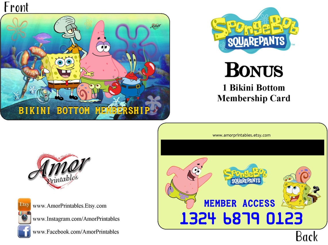 Spongebob Credit Cards Membership Card Spongebob Etsy UK