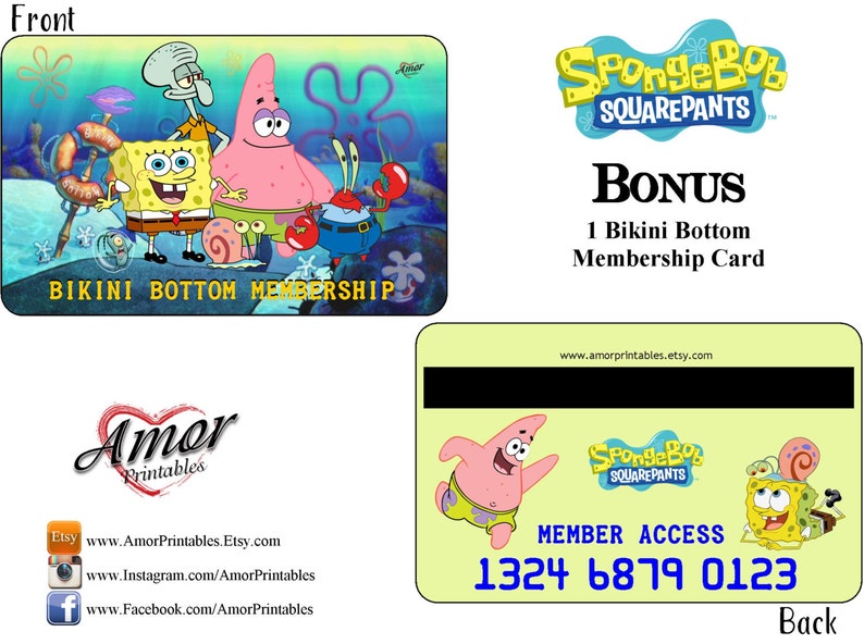 Spongebob Credit Cards Membership Card Spongebob Etsy UK