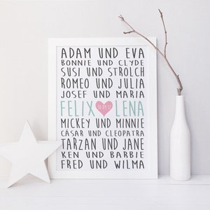 Wedding Gift Famous Couples Picture Print DIN A4 Valentine&#39;s Day