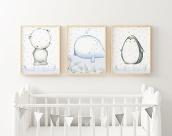 Set of 3 din A3 prints ARTIC Arctic Polar Bear Whale penguin children's room pictures