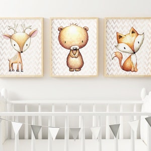 Set of 3 din A3 prints WATERCOLOR forest Animals children's room pictures