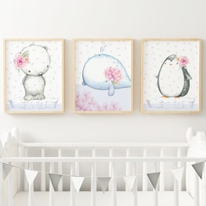 Set of 3 DIN A4 prints ARTIC ARCTIC polar bear whale penguin children&#39;s room pictures